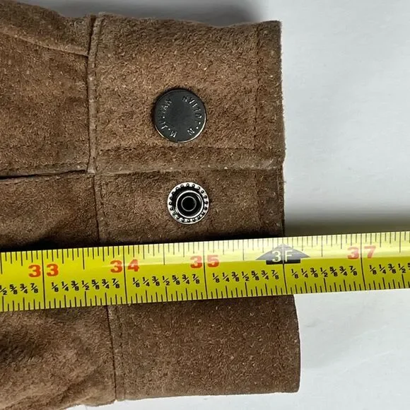 Wilsons Leather Sz Mens M Suede Bomber Jacket M. Julian Beige Zip 5 Pockets - Picture 12 of 14